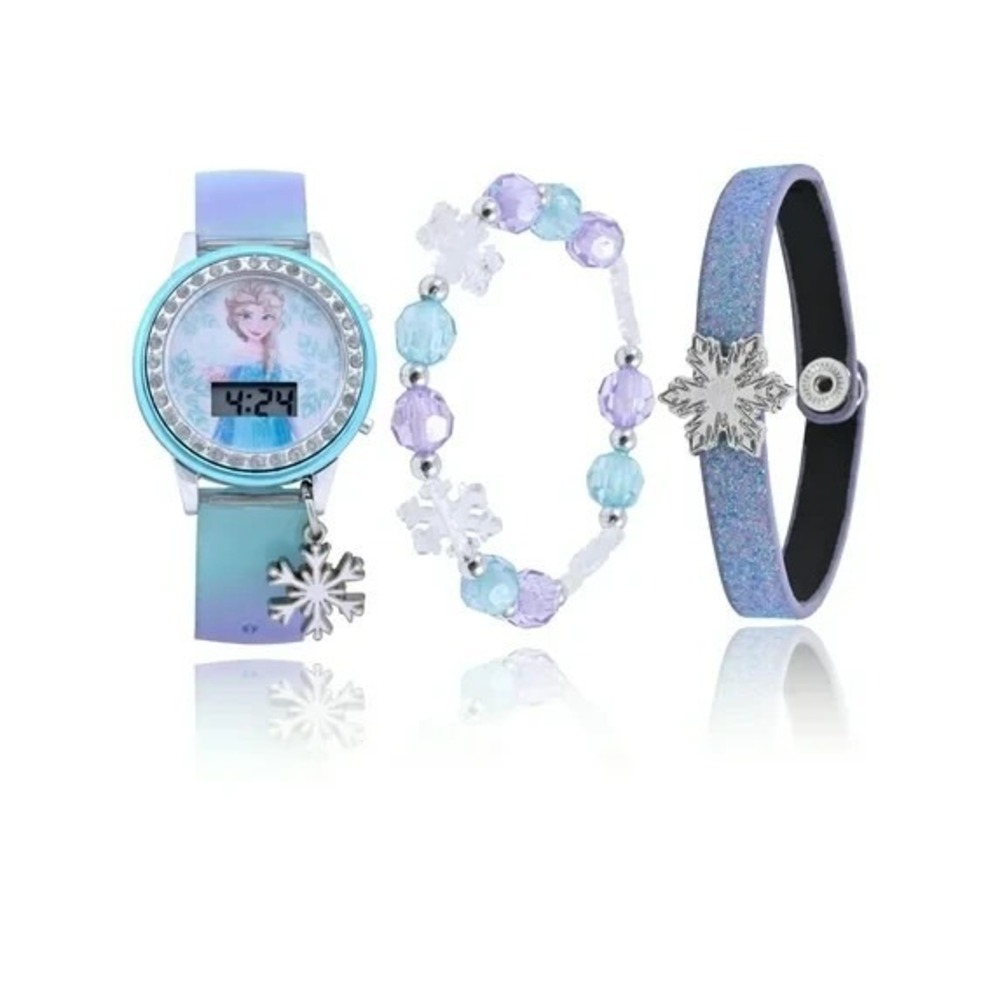 Disney Frozen Girls Flashing LCD Watch Set Blue Ombre w/ Bracelet & Hair Accesso - Picture 2 of 5